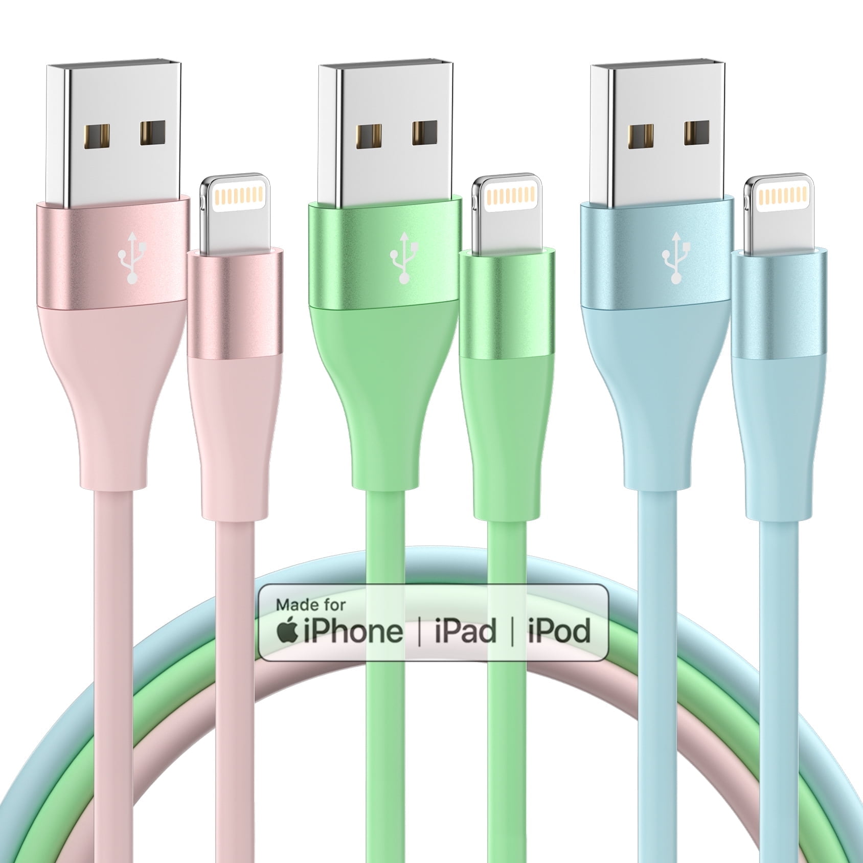 Kapulor iPhone Charger [Apple Mfi Certified] 3 Pack 10ft Fast Charging Cables Compatible with iPhone 14/13/12/11 Multi-Color