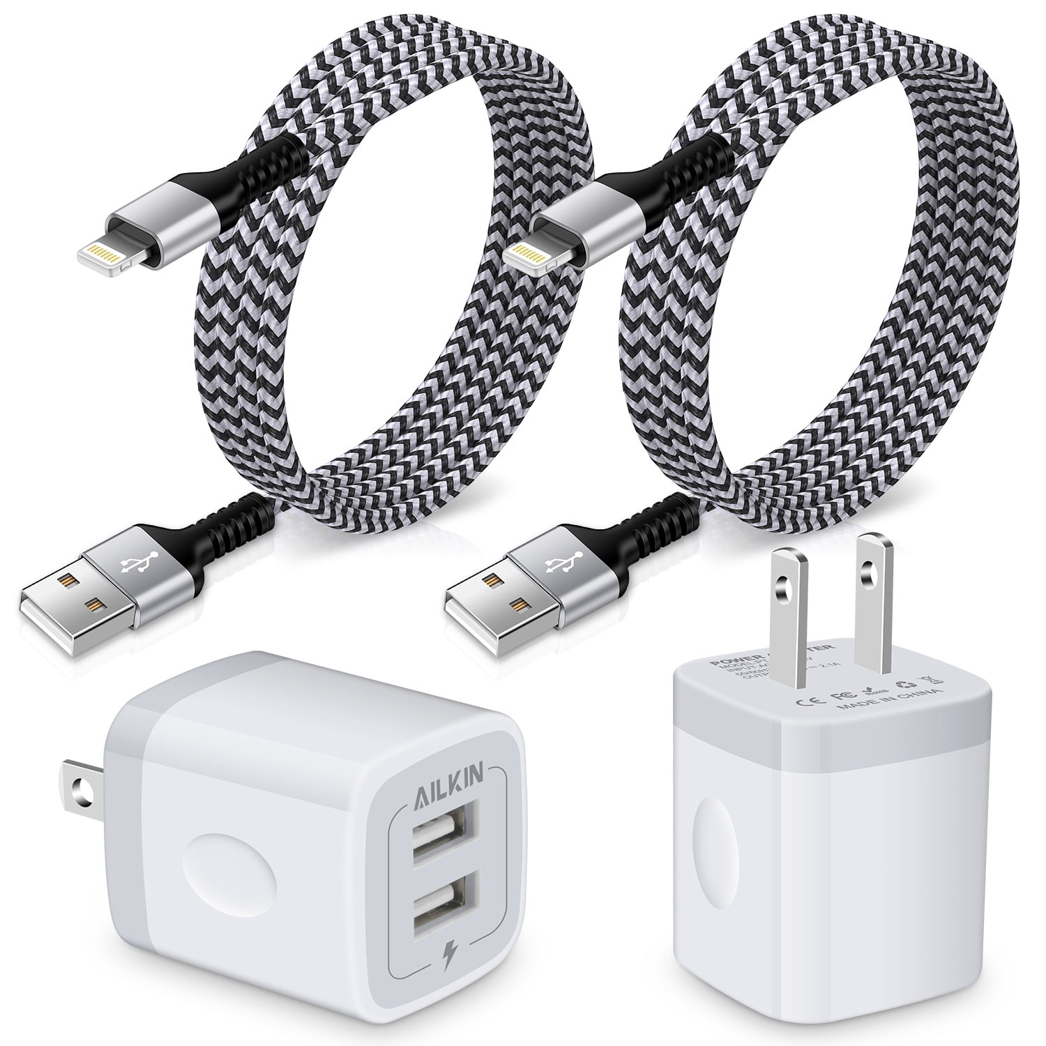 iPhone Charger,AILKIN 2PACK Charger Block with 2Pack Lightning Cables