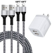 Compatible for iPhone Charger, 2 Pack 10FT USB Charging Cable+2 Port Wall Charger Block, Fast Charging Cord with USB Power Adapter Compatible for iPhone 14 13 12 11 Pro Max, iPad, AirPods(White)