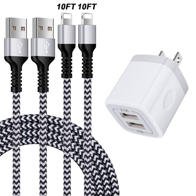 Compatible for iPhone Charger, 2 Pack 10FT USB Charging Cable+2 Port ...