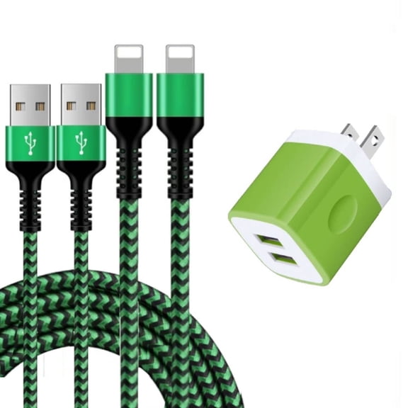 Compatible for iPhone Charger,2 Pack 6FT USB Charging Cable+2 Port Wall Charger Block,Fast Charging Braided Cord with USB Power Adapter Compatible for iPhone 14 13 12 11 Pro Max,iPad,AirPods(Green)
