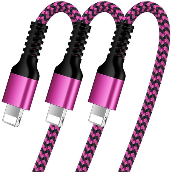Bioonis Compatible for iPhone Charging Cable 3 Pack, 6FT Light-ning Cable, Nylon Braided Fast Charging High Speed Data Sync USB Cord Compatible with iPhone 14 13 13Pro 12 11 Max XS XR iPad, Pink