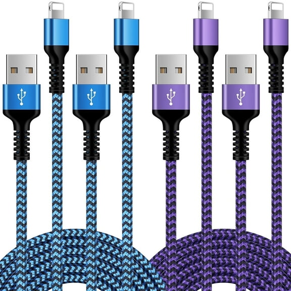 Bioonis Compatible for iPhone Charging Cable 4 Pack, 6FT Light-ning Cable,Nylon Braided Fast Charging High Speed Data Sync USB Cord Compatible with iPhone 14 13 13Pro 12 11 Max XS XR iPad,Blue+Purple