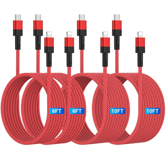 iPhone Charger Cable,Zacenei 4Pack Nylon Braided USB C to Light-ning Cables 6FT 10FT 3A High Speed Fast Charging Cords Wire Phone Charger Cords Type C Light-ning Cable Compatible with iPhone 14 13 12