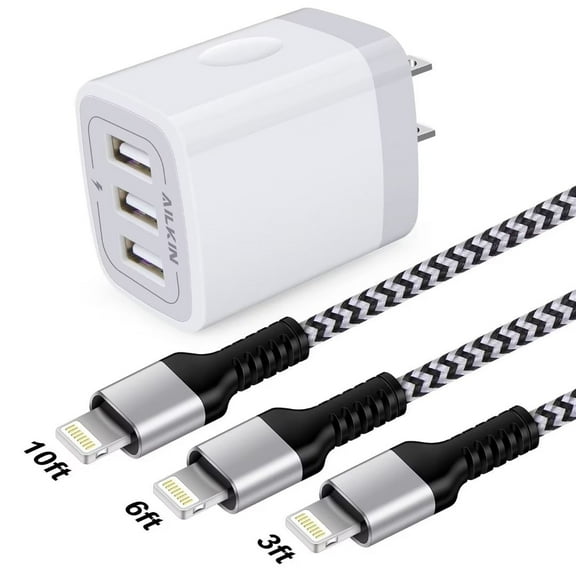 iPhone Charger,USB Charger Block,iPhone Charging Cable 10ft 6ft 3ft,HAOANO 3.1A USB Wall Charger Multi-Port Power Adapter Plug Charger Cable 10ft Compatible for iPhone Fast Charging Cable Cord