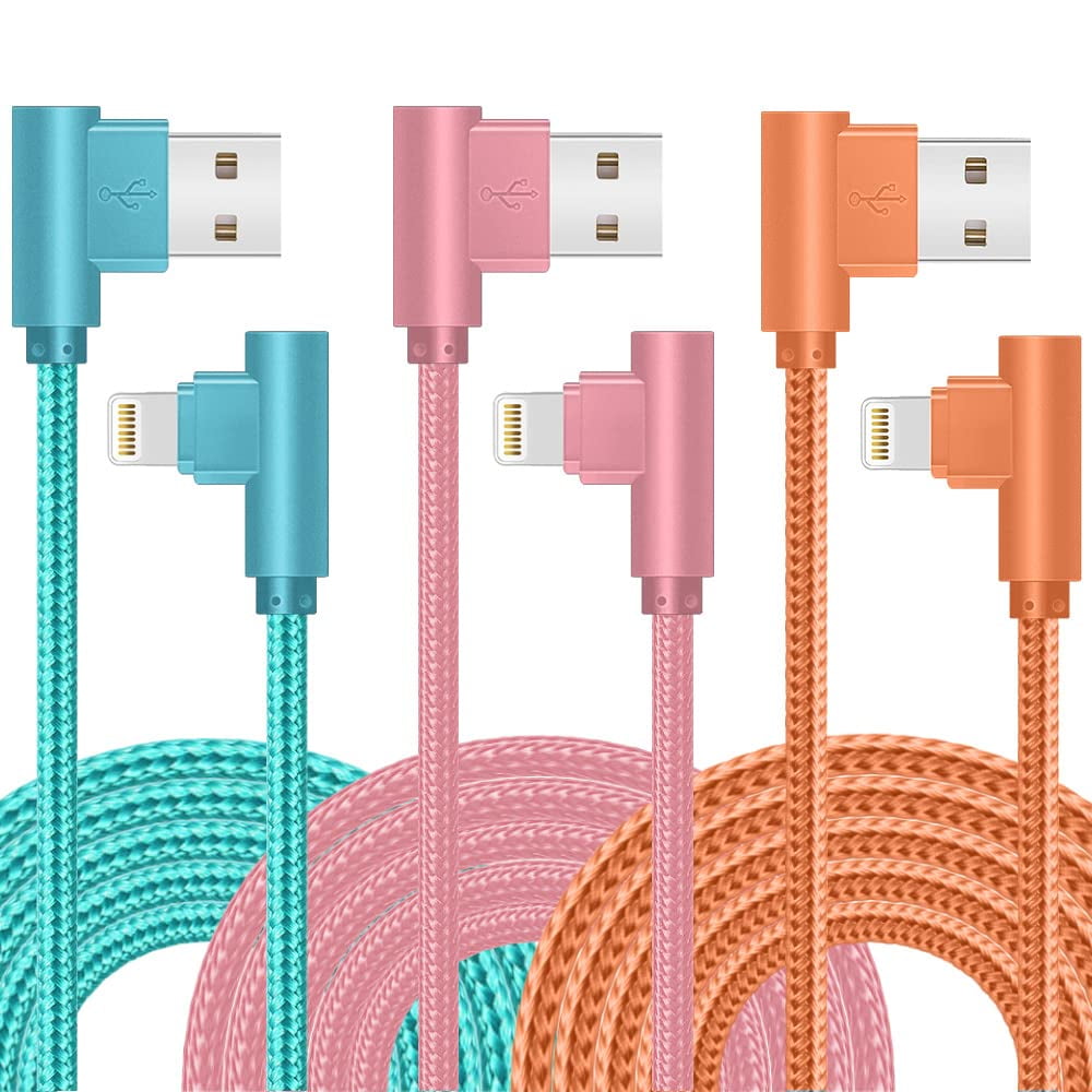 iPhone Charger Cord 3 Packs 6FT Lightning Cable 90 Degree Fast Charging Nylon Braided Cord [Apple MFI Certified] Compatible with iPhone