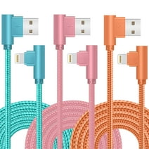 iPhone Charger  Cord 3 Packs 6FT Lightning Cable 90 Degree Fast Charging Nylon Braided Cord  [Apple MFI Certified] Compatible with iPhone
