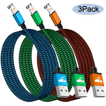 iPhone Charger Cord 6ft, Aioneus 3A Fast Charging Cable, Braided Lightning Cable (3Pack)