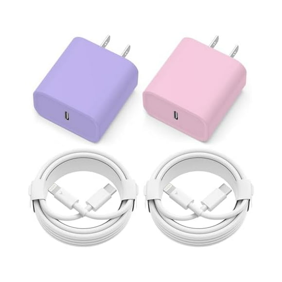 iPhone Charger Fast Charging, 2 Pack 20W USB C Wall Charger Block with 2 Pack MFi Certified 6FT Type C to Lightning Cables for iPhone 14 13 12 11 Pro Max XR XS X, iPad,AirPods Pro (Pink+Purple)