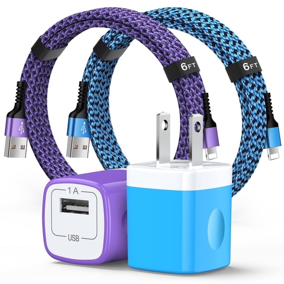 Compatible for iPhone Charger, Bioonis 2Pack Charger Block with 6ft Charging Cable,USB Wall Charger Adapter Plug Charging Station Power Base USB Brick Cube Charging Box Compatible for iPhone,Mixed