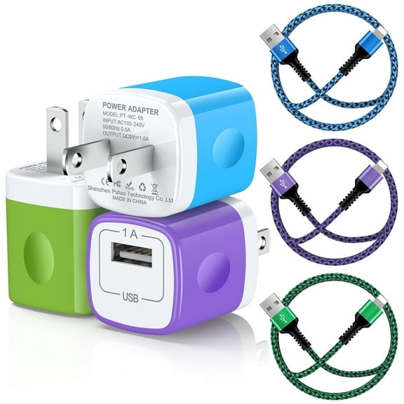 Compatible for iPhone Charger, Bioonis 3Pack Charger Block with 6ft Charging Cable,USB Wall Charger Adapter Plug Charging Station Power Base USB Brick Cube Charging Box Compatible for iPhone,Mixed