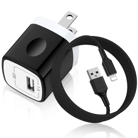 Compatible for iPhone Charger, Wall Charger Adapter Plug Charger Block with 6FT USB to Charging Cable, USB Brick Cube Box Charging Block Charger Station Power Base Compatible for iPhone, Black