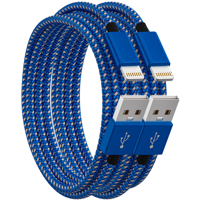 iPhone Charger Lightning Cable, Ironten 2 Pack 3 ft Blue/White Nylon
