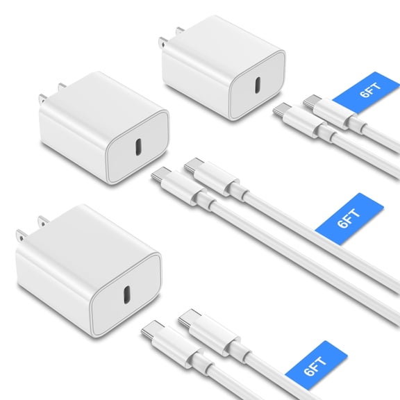 iPhone 17 16 15 Charger USB C Charger, [MFi Certified] 2 Pack 20W PD White Fast Charger Block with 6FT USB C Cable Compatible with iPhone 17/16/15, iPad, Galaxy, Android