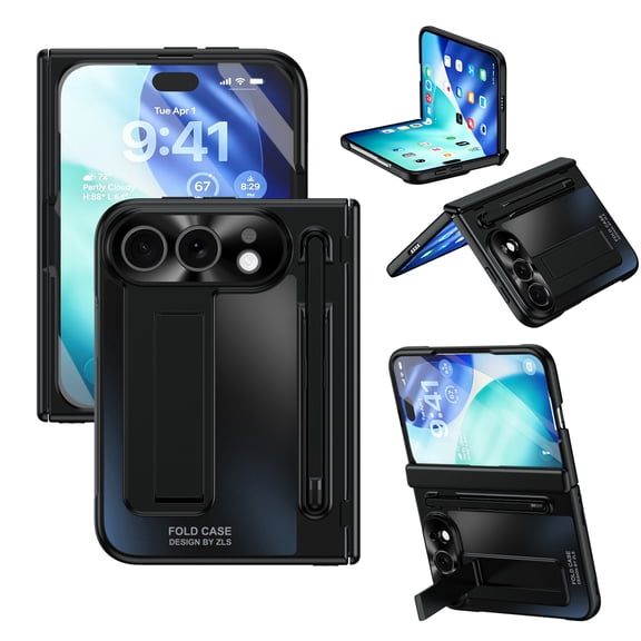 for iPhone Duo Case with Stylus Holder and Stylus, Magnetic Hinge Protection Case with Screen Protector Lens Protection Built-in Stand Case for iPhone Duo, Black