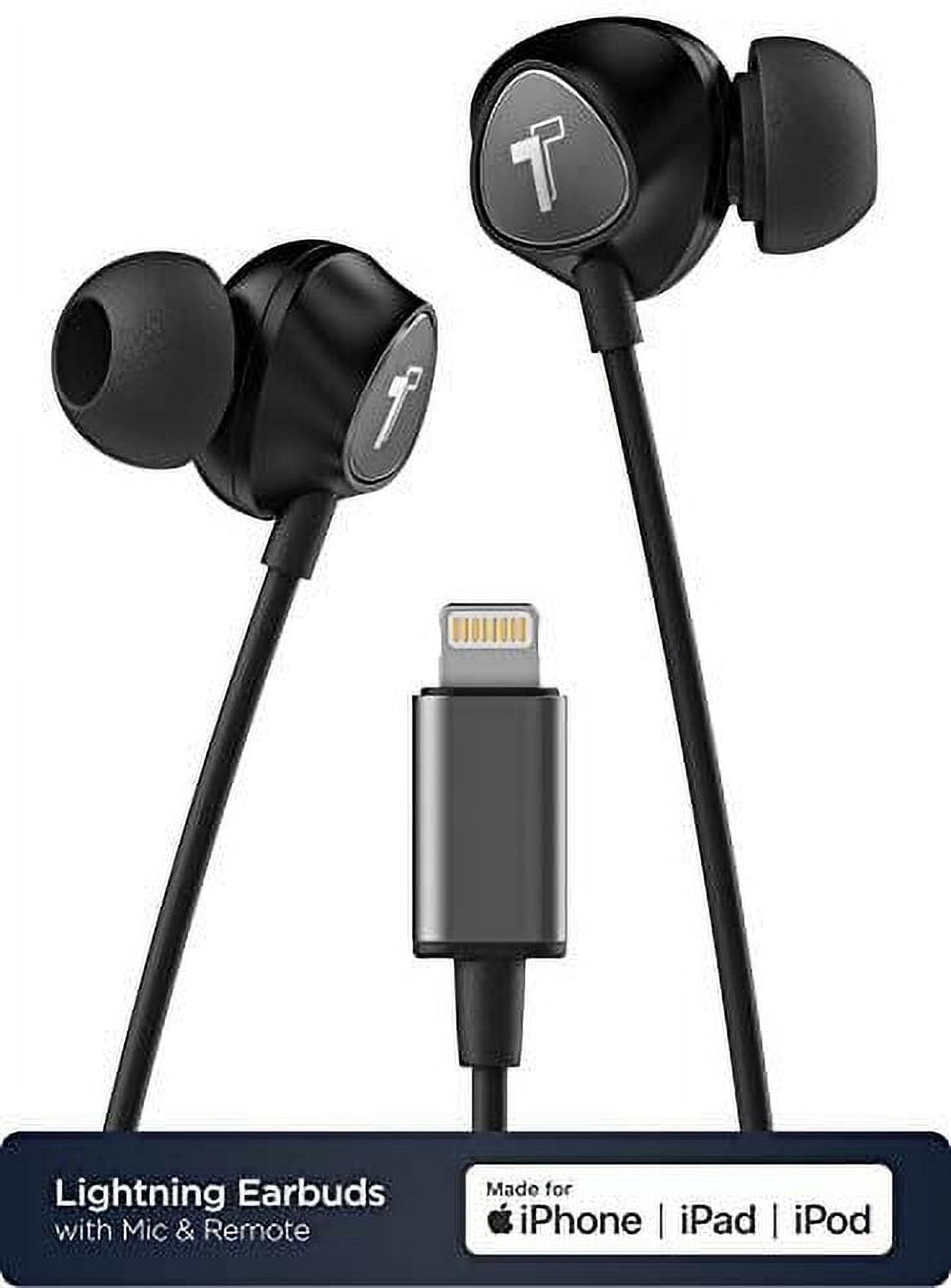 Thore for iPhone Earphones Apple MFI Lightning Cord In Ear Earbud Headphones w/ Mic Black