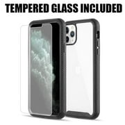for IPHONE 11 PRO TOUGH FUSION-X RUGGED  BUMPER CASE TEMPERED GLASS Black