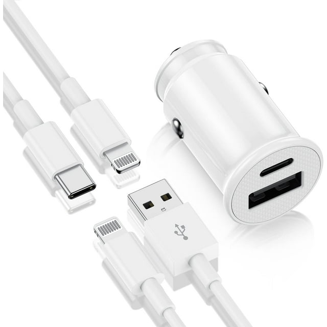 Apple MFi Certified Fast iPhone Car Charger, Dual USB C and USB A
