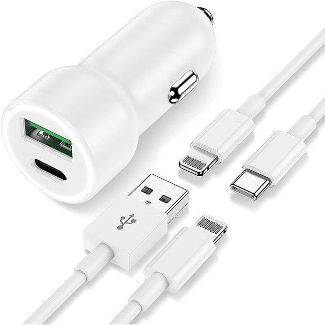 iPhone Fast Dual Port Car Charger with 2Pack 6ft Lightning Cable