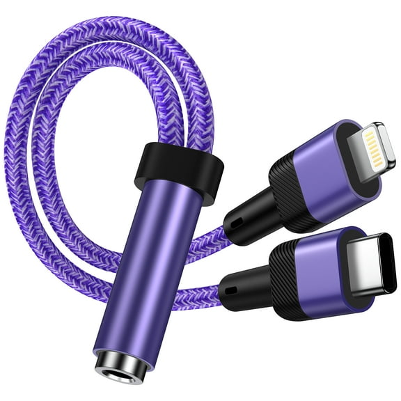 iPhone Headphone Adapter,1Pack 2 in 1 USB Type C&IOS to Aux Dongle Cord 3.5mm Female Jack Adapter Converter Earbuds Splitter Adaptor Audio Jack Cable Compatible with iPhone 16 15 14 Android Samsung