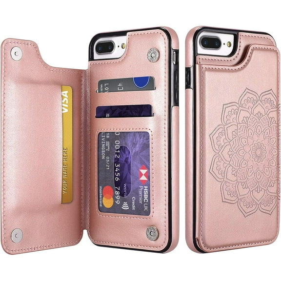iPhone Leather Wallet Case Flower Pattern with [Two Magnetic Clasp] [Card Slots] Stand Function