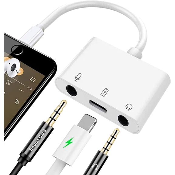 iPhone Microphone Adapter for Live-Streaming, Microphone & 3.5mm Headphone Adapter for iPhone/iPad, Audio & MIC Splitter with Charging Port Compatible for iPhone 14 13 12 11 X