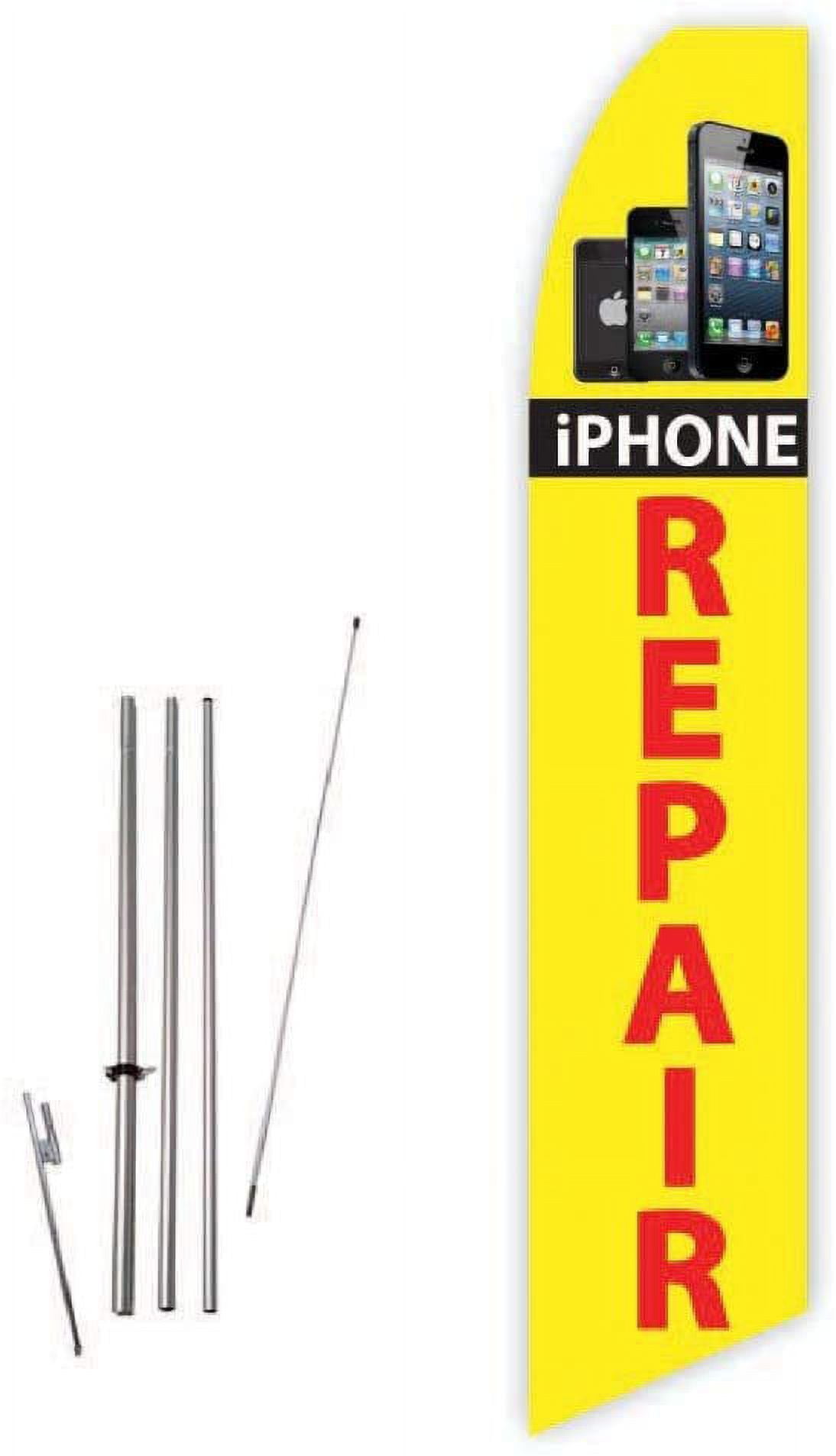 iPhone Repair Yellow Super Novo Feather Flag - Complete with 15ft Pole Set and Ground Spike