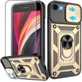 thumbnail image 1 of for iPhone SE 2020/2022,iPhone 7/8 Case with HD Screen Protector, Heavy Duty Shockproof with Metal Kickstand [Military Grade] Protective Case for iPhone SE 2020/2022/8/7, Gold, 1 of 14