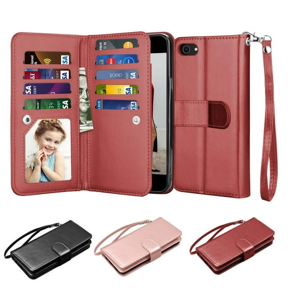 iPhone SE 2020 / iPhone 7 8 4.7" Cases Wallet, iPhone SE 2 2020 PU Leather Case, Njjex PU Leather Magnet Stand Wallet Credit Card Holder Flip Case 9 Card Slots Case for iPhone SE 2020