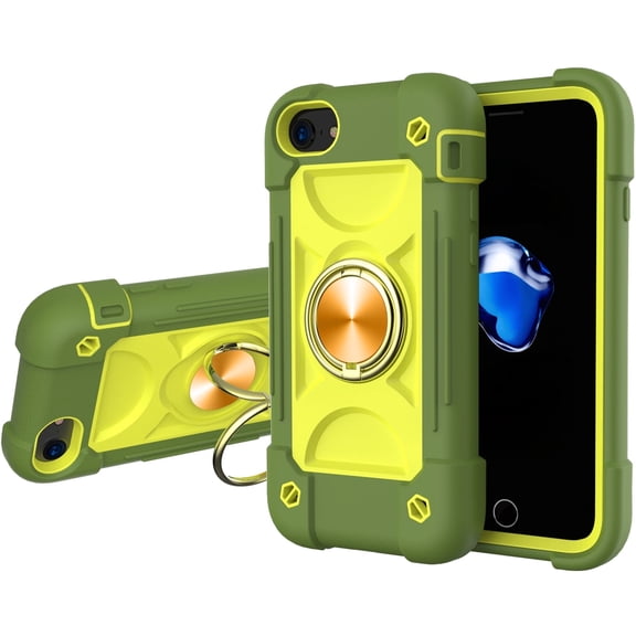 iPhone SE 2020 Case(2nd Gen), iPhone 8/iPhone 7 Case, [360?Rotatable Ring Holder] Magnetic Metal Kickstand Hard PC + Soft Silicone Hybrid Rugged Impact Resistant Cover, Avocado