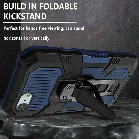 iPhone SE 2020 Case, Dual Layers [Combo Holster] And Built-In Kickstand Hybird Shockproof (Blue)