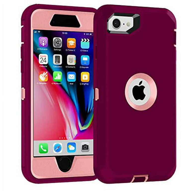 iPhone SE 2020 Case,iPhone SE 2022 Case,3 in 1 Built-in Screen Full Body  Protector Phone Case,Shockproof TPU Hard PC Bumper Drop-Proof Shell for iPhone  SE 2nd 3nd 4.7 inch Purple/Pink 