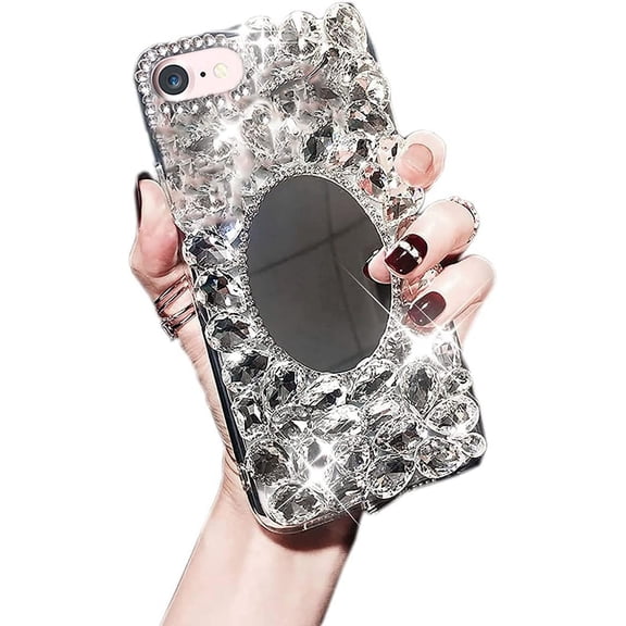 for iPhone SE 2020 Case/iPhone 8/7 Case, 3D Handmade Bling Rhinestone Diamonds Luxury Sparkle Mirror Case Girls Women Full Crystals Bling Diamond Soft TPU Bumper Case Cover for iPhone 8/7 4.7 inch