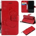 thumbnail image 1 of iPhone SE 2020 Case, iPhone 8 Wallet Case, iPhone 7 Case, Dteck Embossed Big Butterfly Magnetic Flip PU Leather Folio Stand Case Cover Built-in Card Slots & Money Pocket, with wrist Strap, Red, 1 of 8