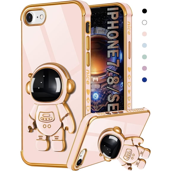 for iPhone SE 2022/2020/8/7 Case Astronaut Cute for Women Girls Girly Unique Pink Phone Cases with Astronaut Hidden Stand Kickstand 6D Design Cover for iPhone 7/8/SE 4.7 inch