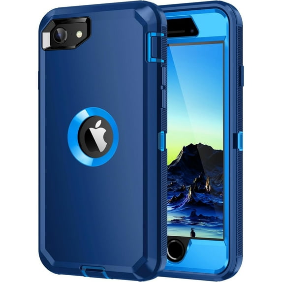 iPhone SE 2022/2020 Case Built-in Screen Protector Shockproof Dust/Drop Proof 3 in 1 Full Body Rugged Heavy Duty Durable Cover for Apple iPhone SE 3rd/2nd Gen 4.7,Navy
