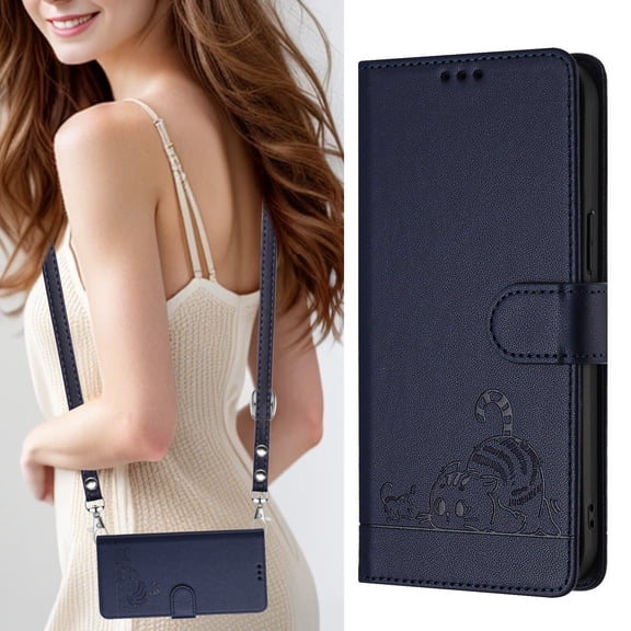 iPhone SE 2022/2020 Case ,Cat PU Leather Crossbody Lanyard Strap RFID Magnetic Wallet Compatible with iPhone SE 2022/2020 Cover