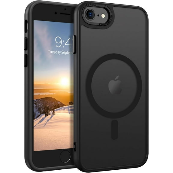 for iPhone SE 2022/2020 Case, Magnetic Phone Case for iPhone 6/6S/7/8, Compatible with MagSafe Translucent Matte Skin Feeling Shockproof Case iPhone SE 3rd/2nd 4.7'' for Men Women Gift, Black