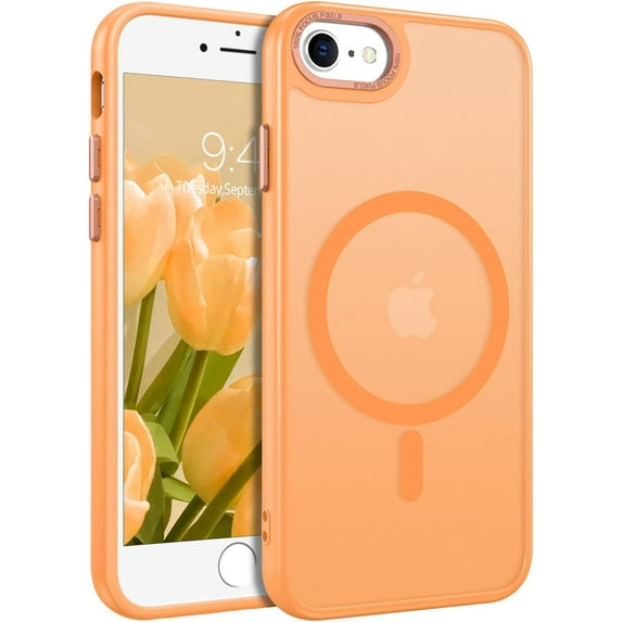 for iPhone SE 2022/2020 Case, Magnetic Phone Case for iPhone 6/6S/7/8, Compatible with MagSafe Translucent Skin Feeling Shockproof Case Cover iPhone SE 3rd/2nd 4.7'' for Men Women Gifts, Orange