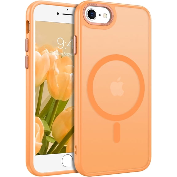 for iPhone SE 2022/2020 Case, Magnetic Phone Case for iPhone 6/6S/7/8, Compatible with MagSafe Translucent Skin Feeling Shockproof Case Cover iPhone SE 3rd/2nd 4.7'' for Men Women Gifts, Orange