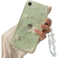 thumbnail image 1 of for iPhone SE (2022/2020 Release) /7/8 Case with Pearl Phone Charm Chain 3D Butterfly Flower Cute Glitter Phone Case Aesthetic Crystal Clear Floral Case for iPhone SE/7/8 Women Girl, 1 of 11