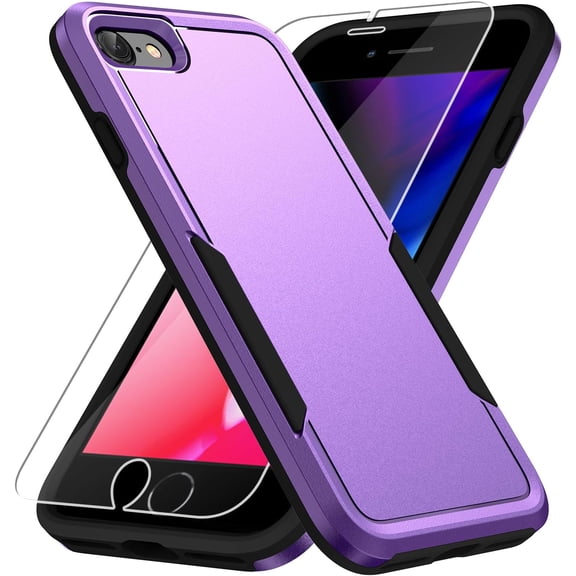 for iPhone SE 2022/2020/SE3/iPhone 7/8 Case with Screen Protector,[Military Grade Drop Tested] Heavy-Duty Tough Rugged Shockproof Protective Phone Case for Phone SE/8/7, Purple