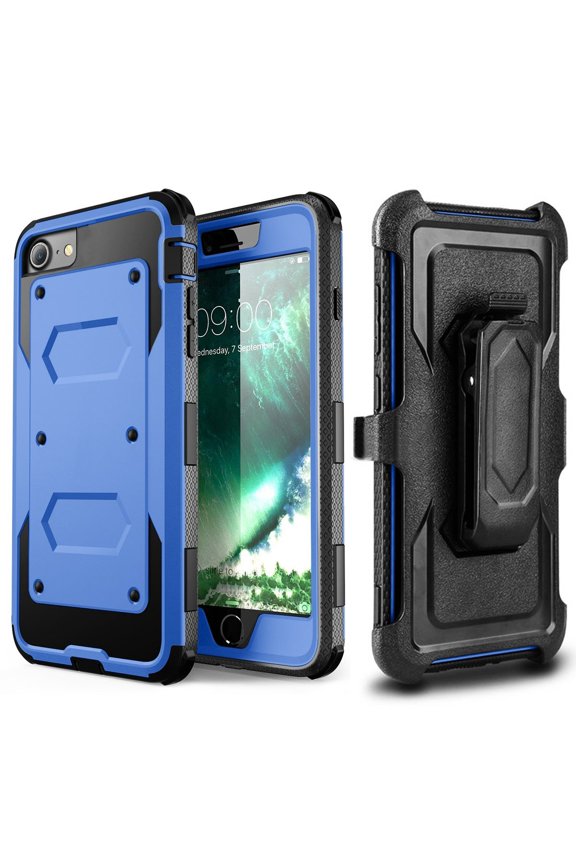 For iPhone SE 2022 2020 iPhone 8 iPhone 7 Phone Case SOATUTO Heavy Duty Protective Case with Kickstand, Build-in Screen Protector and Belt Swivel Clip For Apple iPhone 8 / iPhone 7 4.7 inch (Blue)