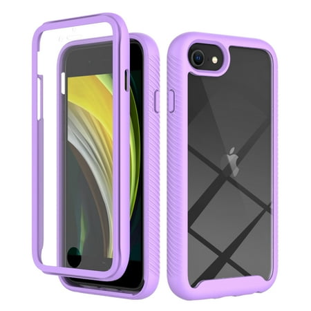 iPhone SE 2022 Case with Built in Screen Protector,Dteck Full-Body Shockproof Rubber Hybrid Protection Crystal Clear PC Back Protective Phone Case Cover for iPhone 7/8/SE 2020,Purple