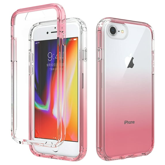 iPhone SE 2022 Case, iPhone SE 2020 2nd Gen Case, iPhone 8/7 Case, Dteck Gradient Transparent 360 Degree Rugged Shockproof Case with Front Bumper, Red