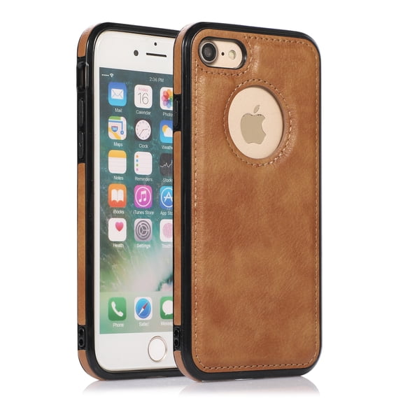 iPhone SE 2022 Case, iPhone SE 2020 Case, Premium PU Leather Protective Shockproof Anti-Scratch Logo Show Case Cover for Apple iPhone SE 3rd 2nd Generation 4.7" Phone - Brown