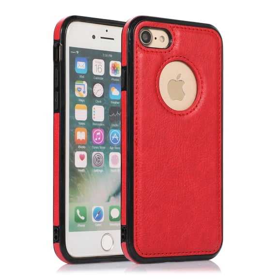 iPhone SE 2022 Case, iPhone SE 2020 Case, Premium PU Leather Protective Shockproof Anti-Scratch Logo Show Case Cover for Apple iPhone SE 3rd 2nd Generation 4.7" Phone - Red
