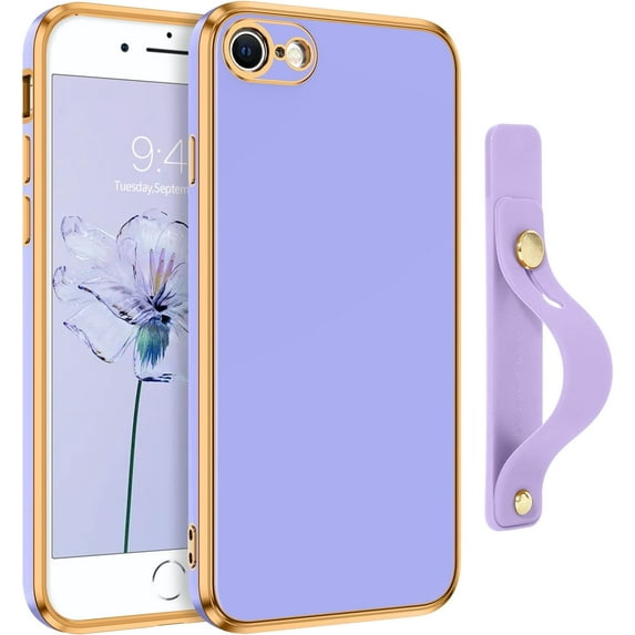 iPhone SE 2022 Case, iPhone SE 2020 Case, iPhone 7 Case, iPhone 8 Case, Slim Fit Soft TPU Wristband Kickstand Holder Protective Case for iPhone SE 2022/2020/7/8-Lavender Purple