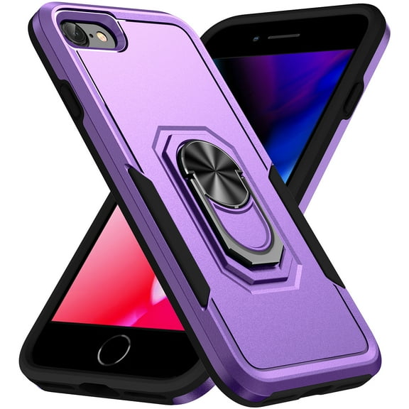 iPhone SE 2022 Case/iPhone SE 2020 Case/iPhone 8 Case/iPhone 7 Case with Ring Stand, Dteck Heavy Duty Full Body Shockproof Case Support Car Mount Hybrid Bumper Silicone Hard Back Cover,Purple