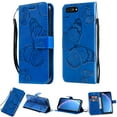 thumbnail image 1 of for iPhone SE 2022/ SE 2020/ 8/ 7 Wallet Case, Kickstand Case Credit Card Holder, Embossed Butterfly Pattern with Strap Premium PU Leather Magnetic Closure Shockproof Protective Flip Cover, Blue, 1 of 6